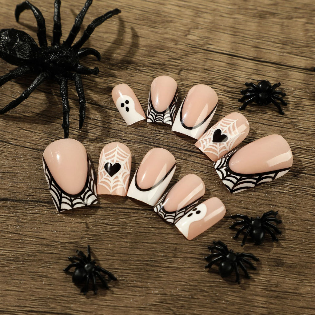 Ghost French short square Halloween press-on nails