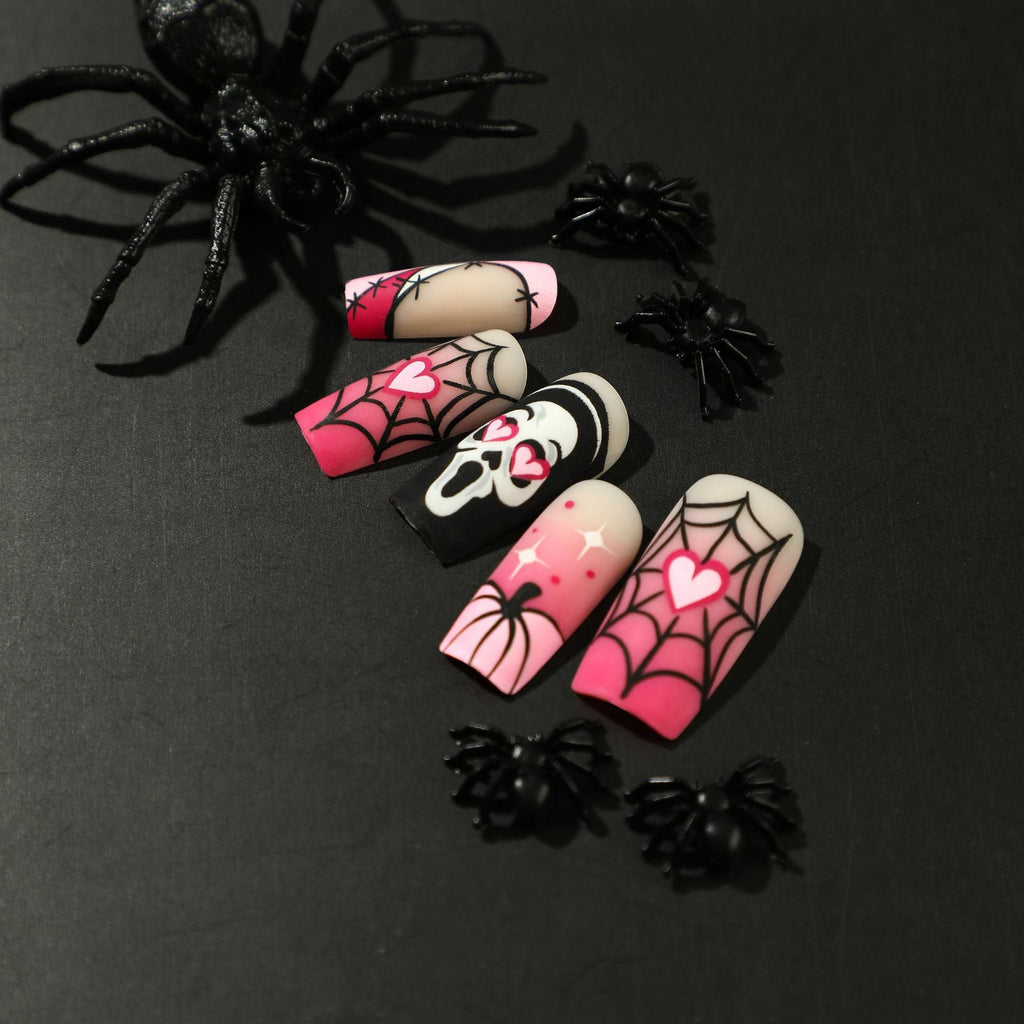 Pink Halloween Fade press-on nails