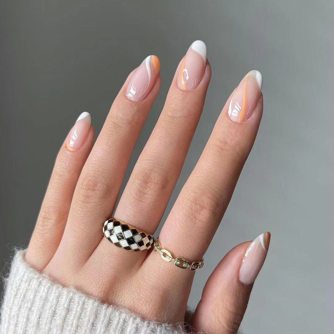 Citrus French white and orange press-on nails