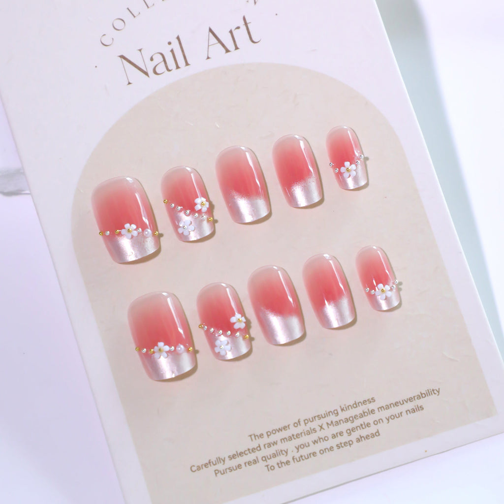Pearl Blush French short square press-on nails