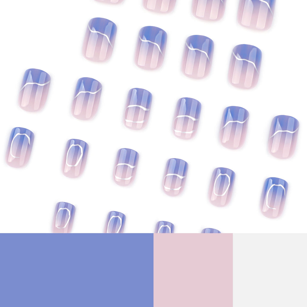 Blue Silver Fade short square press-on nails