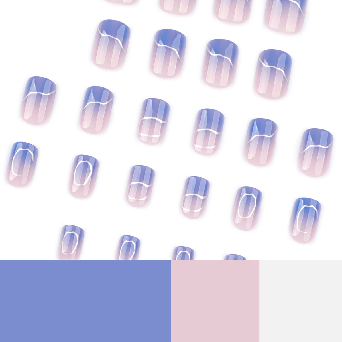 Blue Silver Fade short square press-on nails