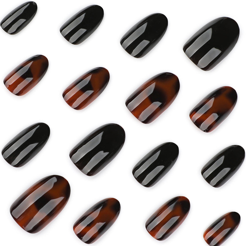 Classic Tortoiseshell glossy brown press-on nails