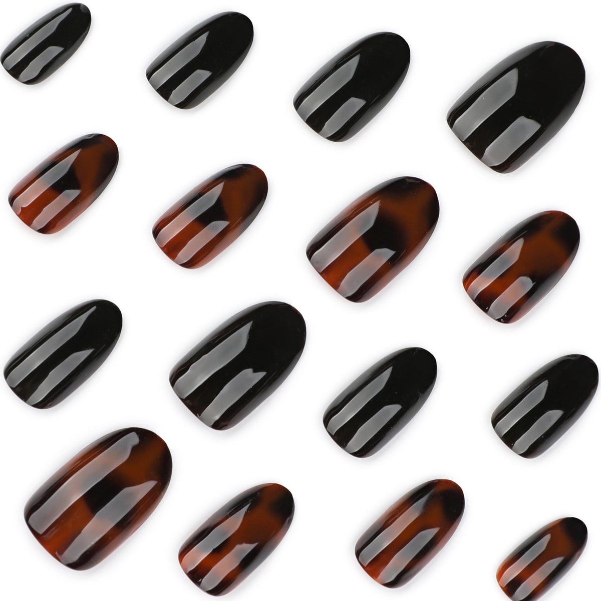 Classic Tortoiseshell glossy brown press-on nails