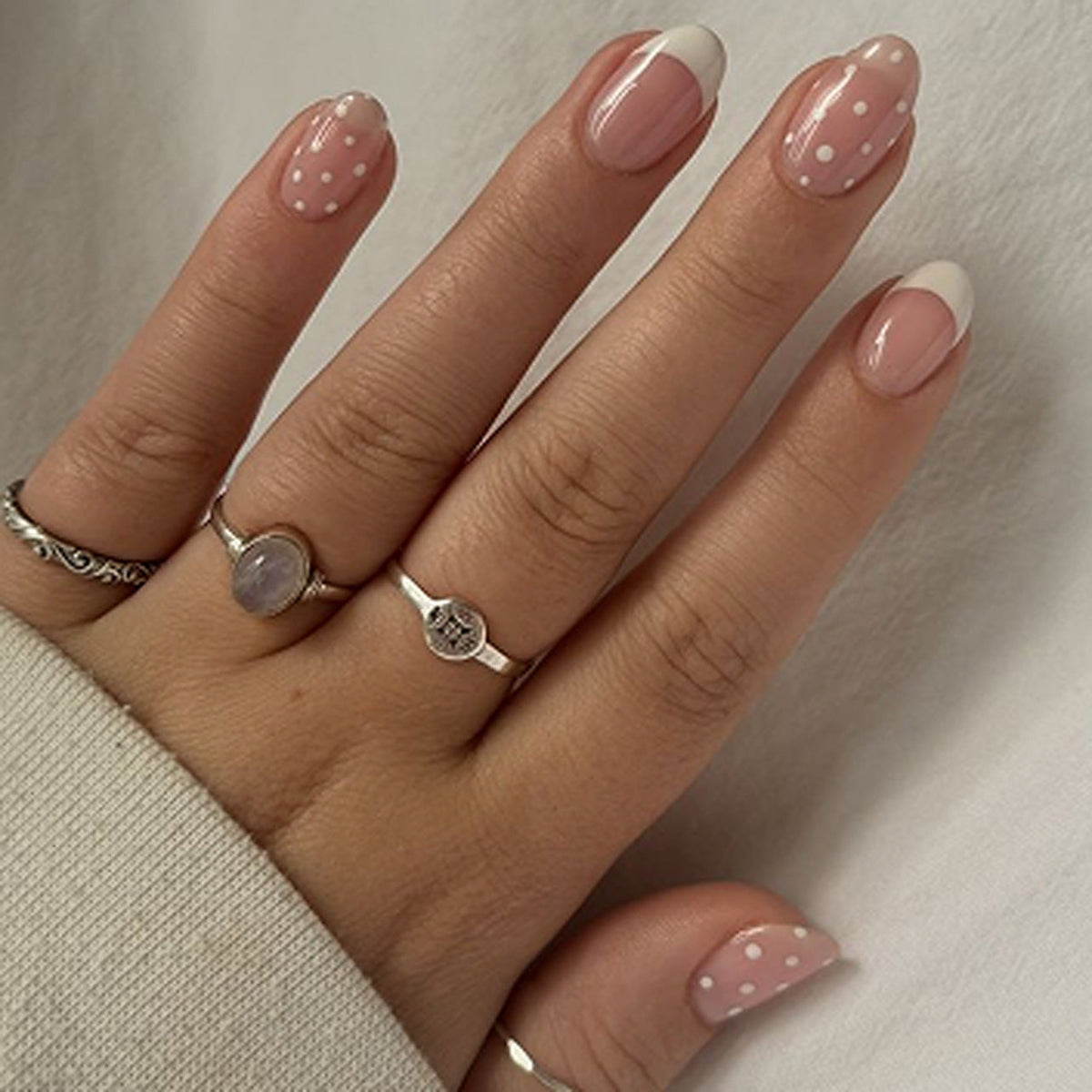 Blush Dot French pink polka dot press-on nails