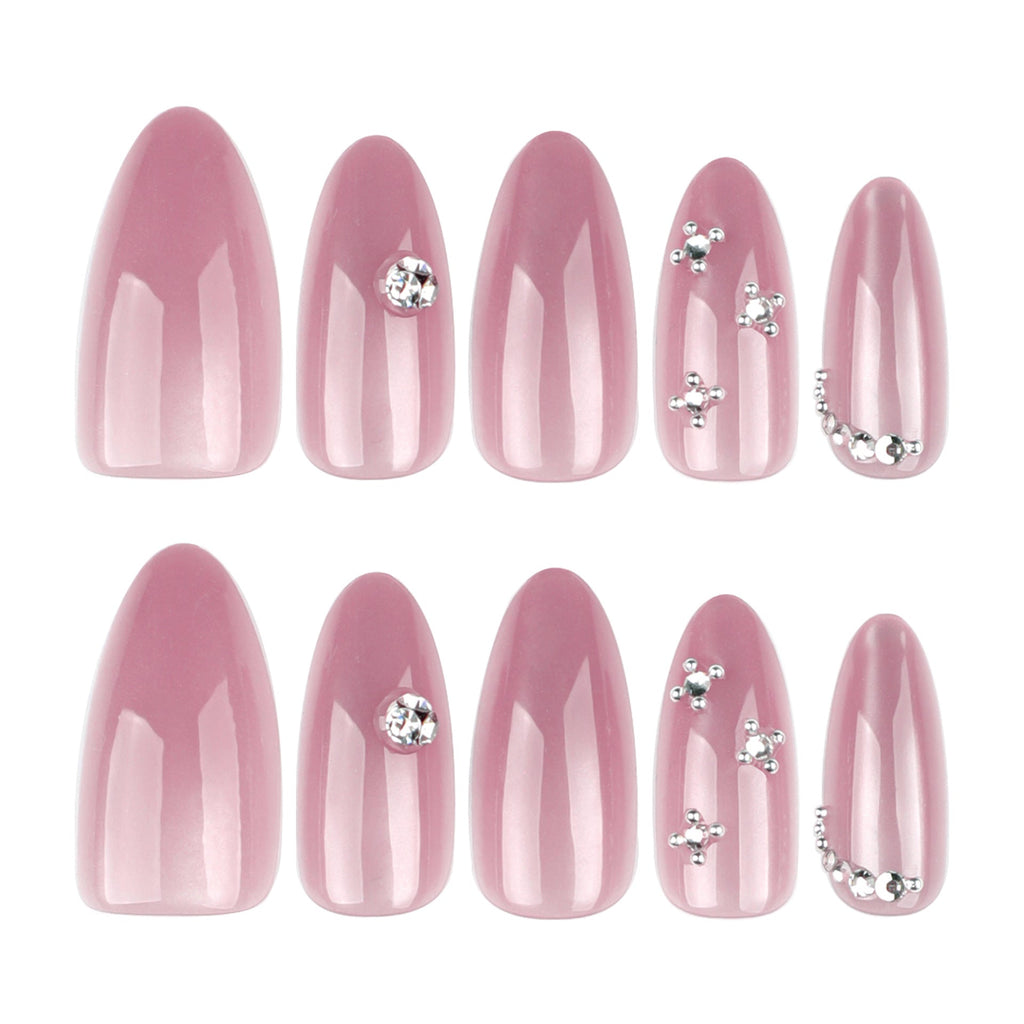 Bare Spark Cat Eye rhinestone almond press-on nails