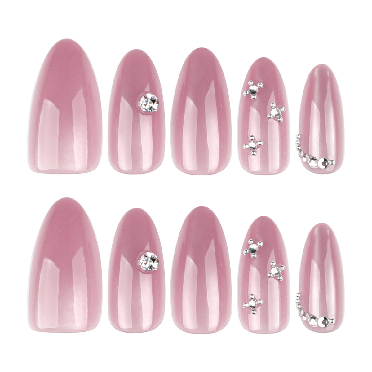 Bare Spark Cat Eye rhinestone almond press-on nails