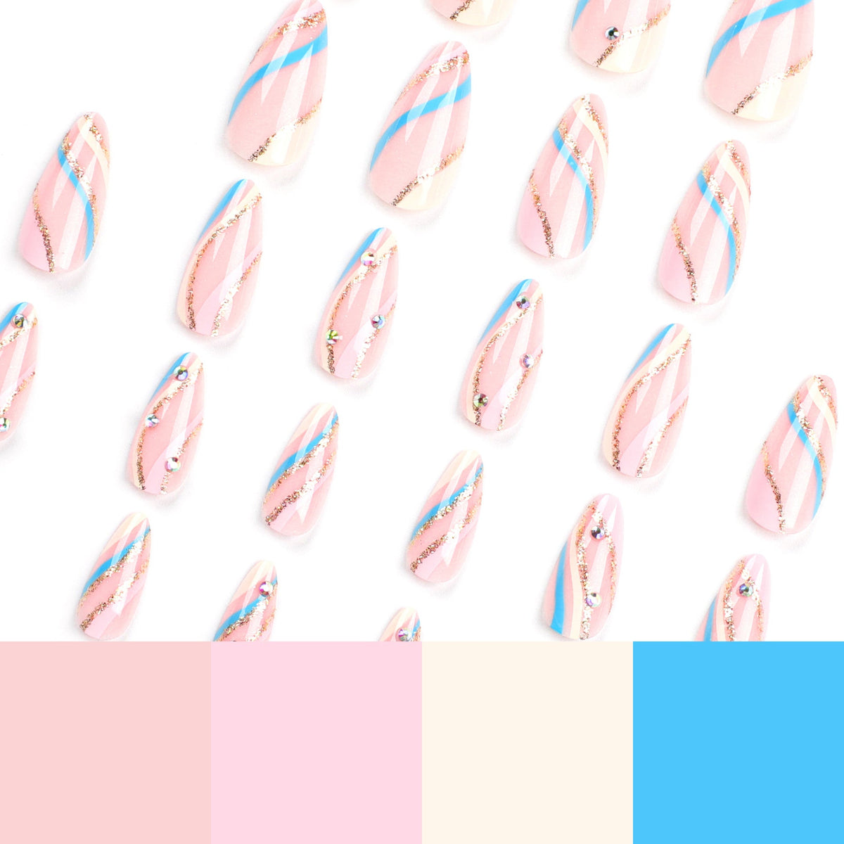 Gilded Stripe glitter almond press-on nails