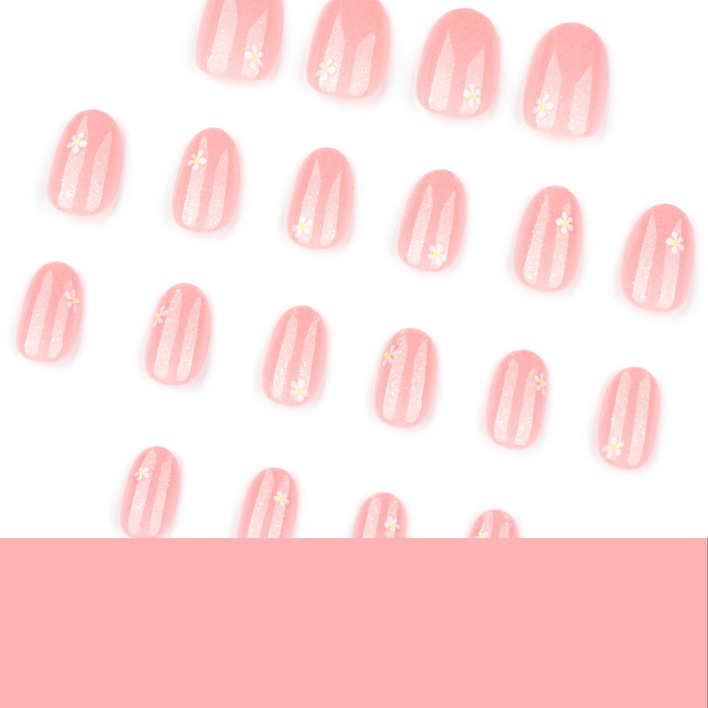 Sparkling Bloom short round press-on nails