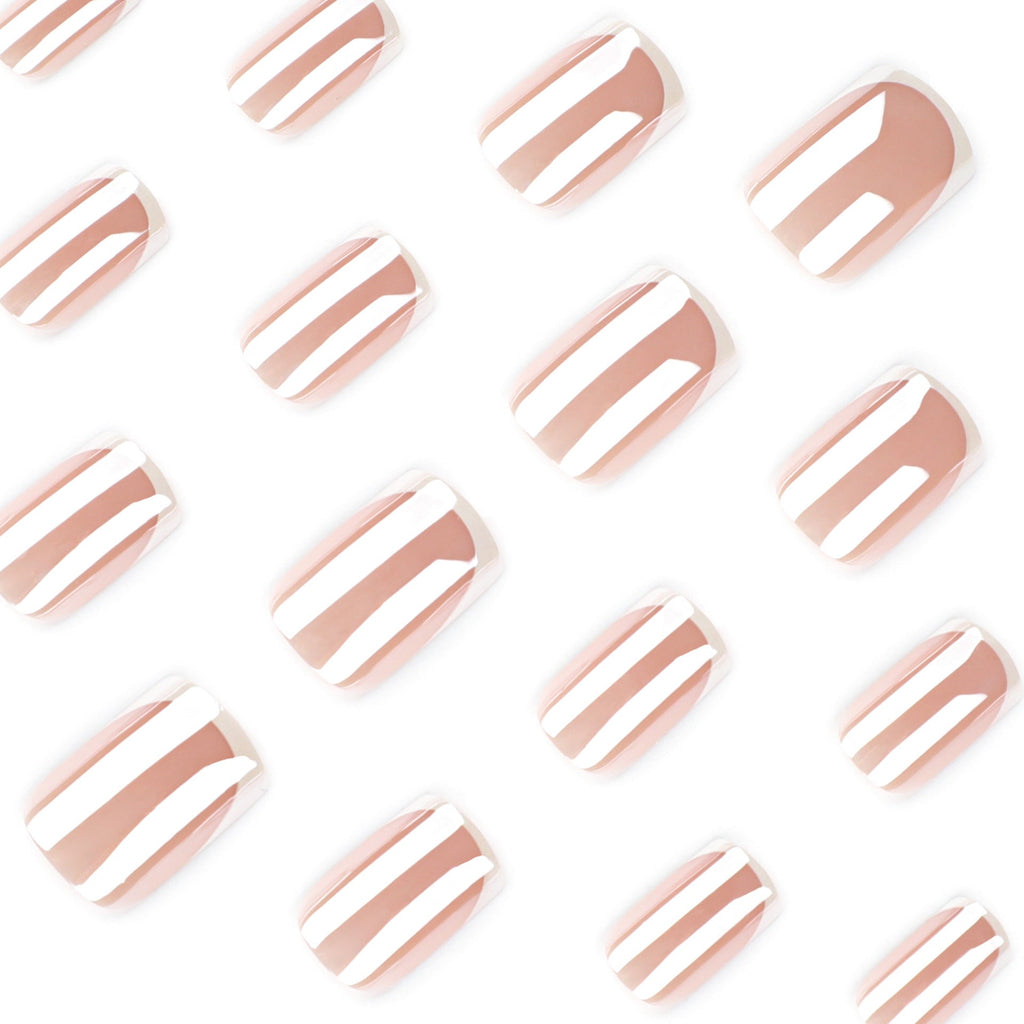 Bare French Shine nude and white press-on nails