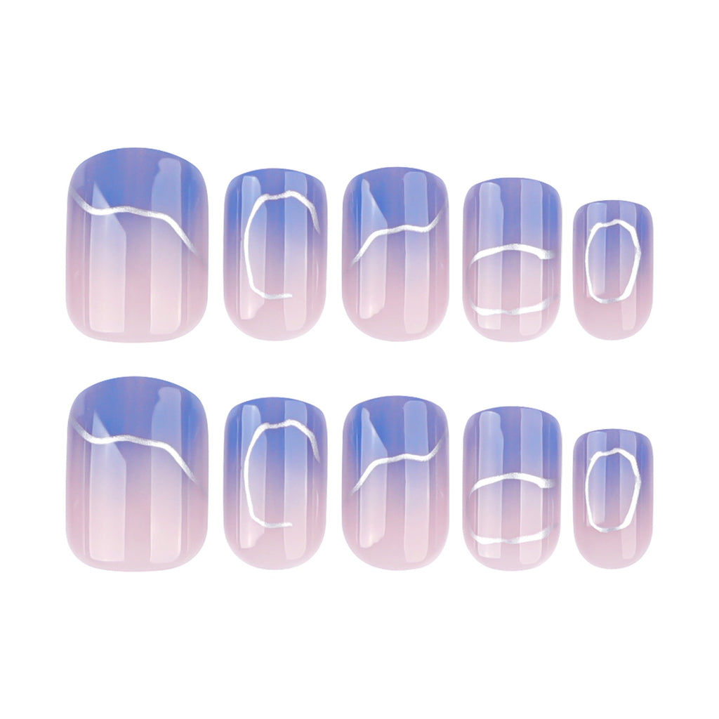 Blue Silver Fade short square press-on nails