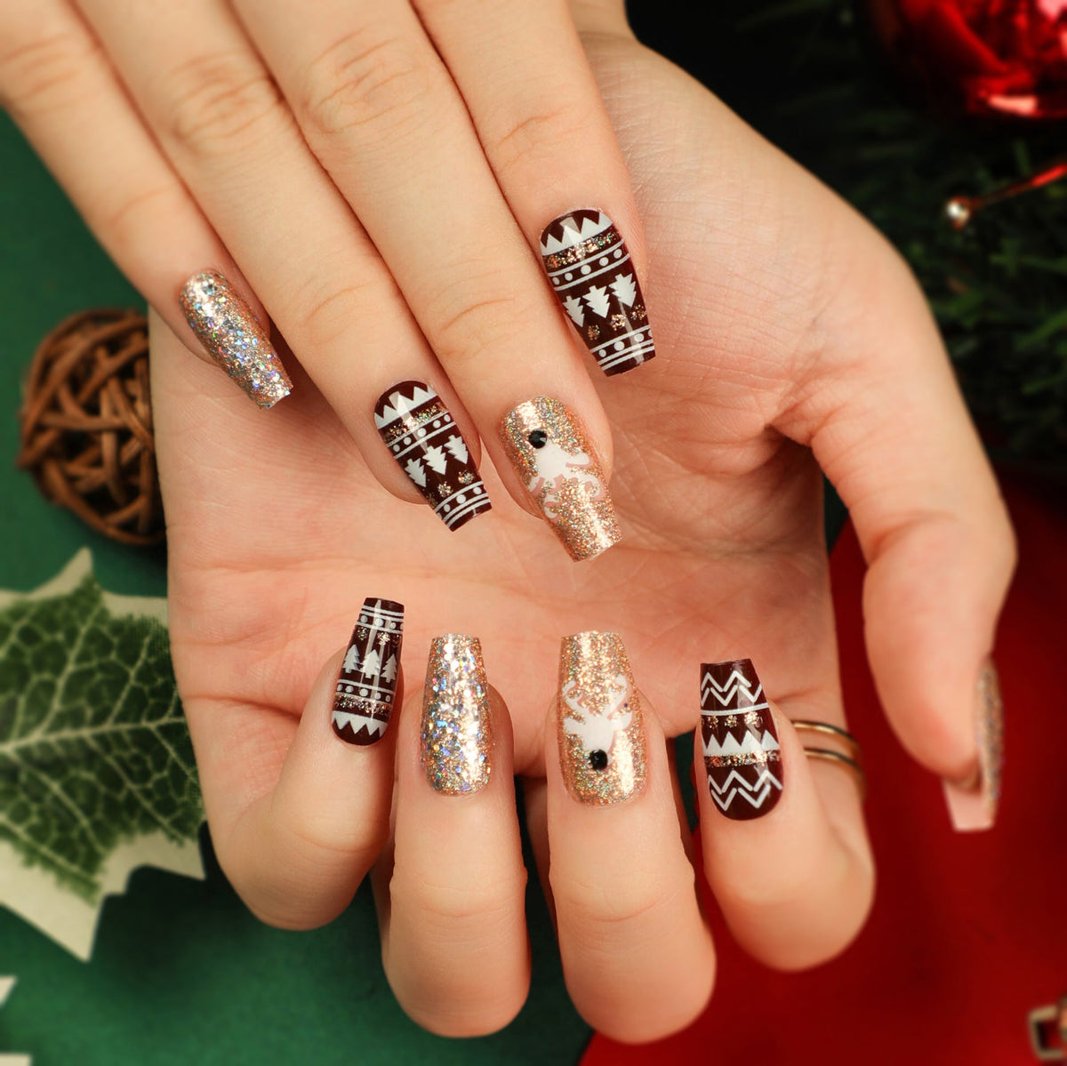 Holiday Reindeer Ballet Christmas press-on nails