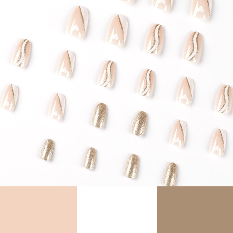 Gilded Heart Wave French short press-on nails