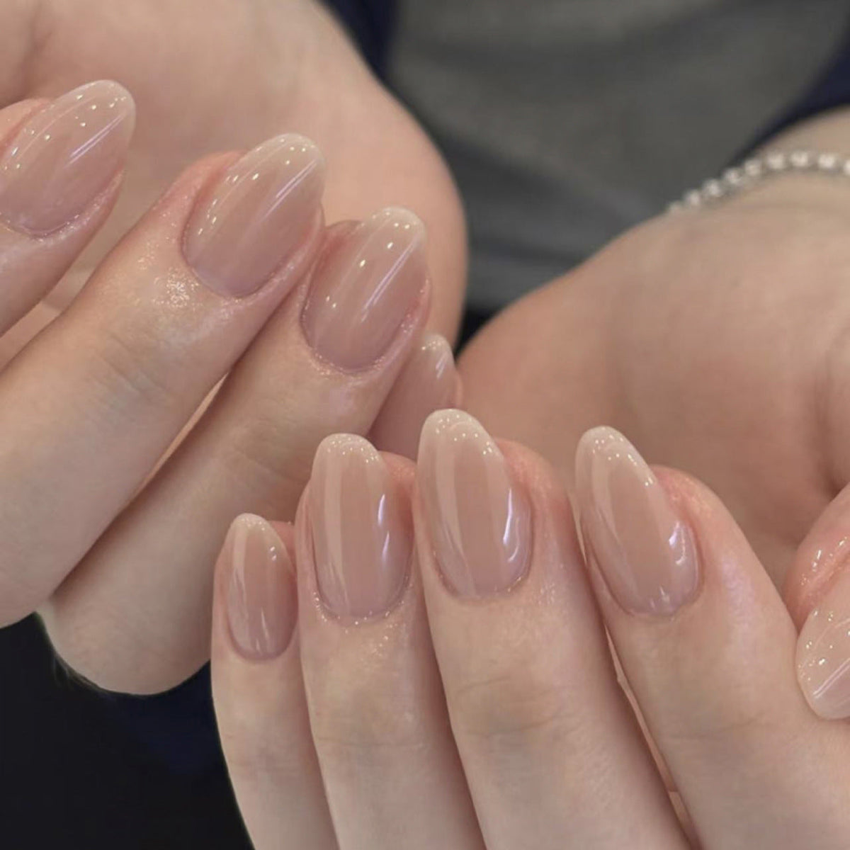 Nude Minimal Almond short press-on nails