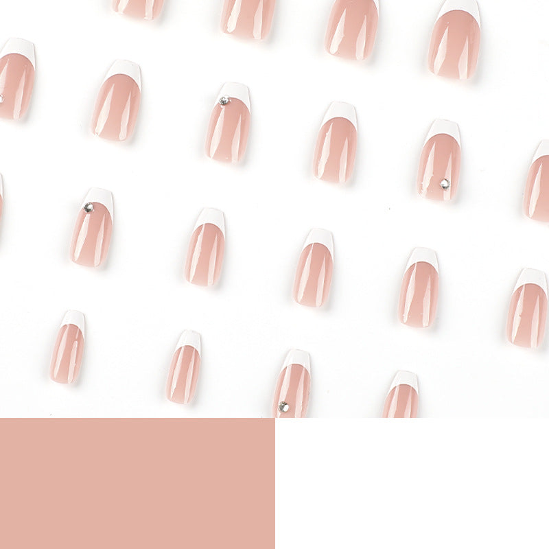 Crystal White French short ballet press-on nails