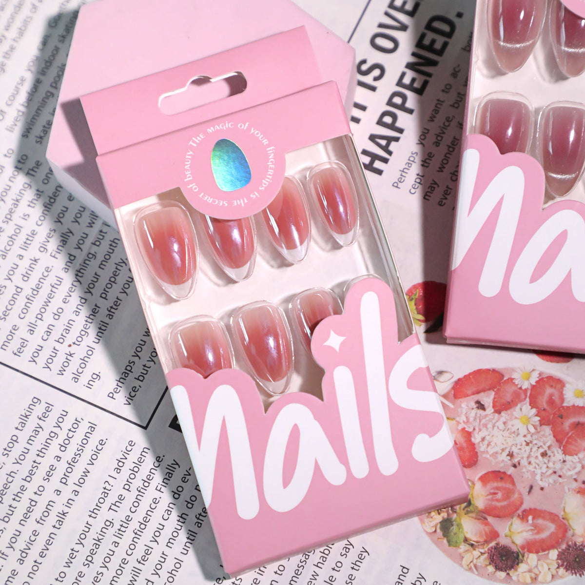 Blush French Almond red and white press-on nails