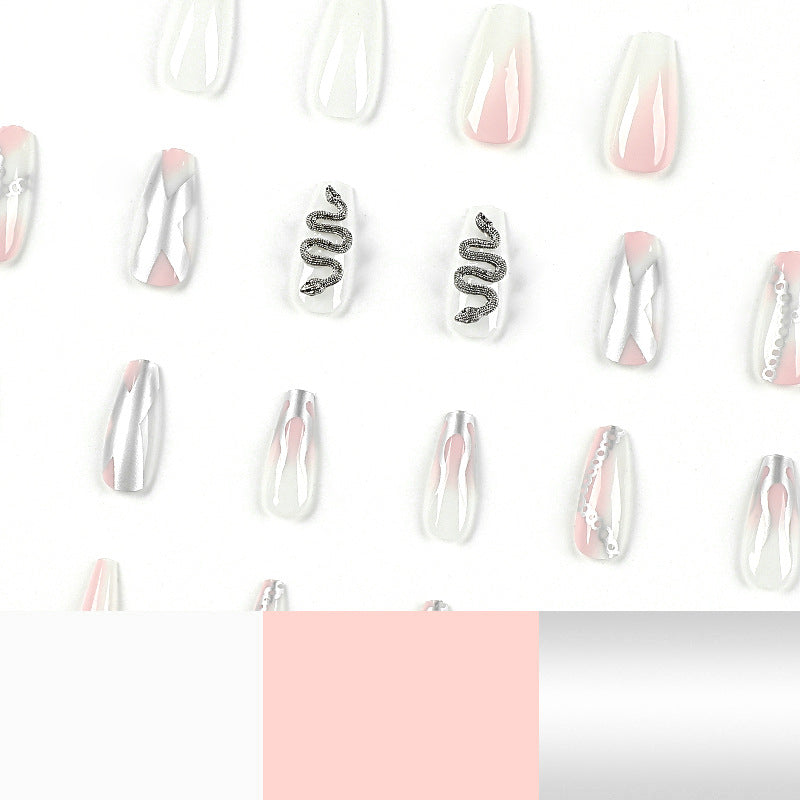 Silver Serpent Flame 3D rhinestone press-on nails