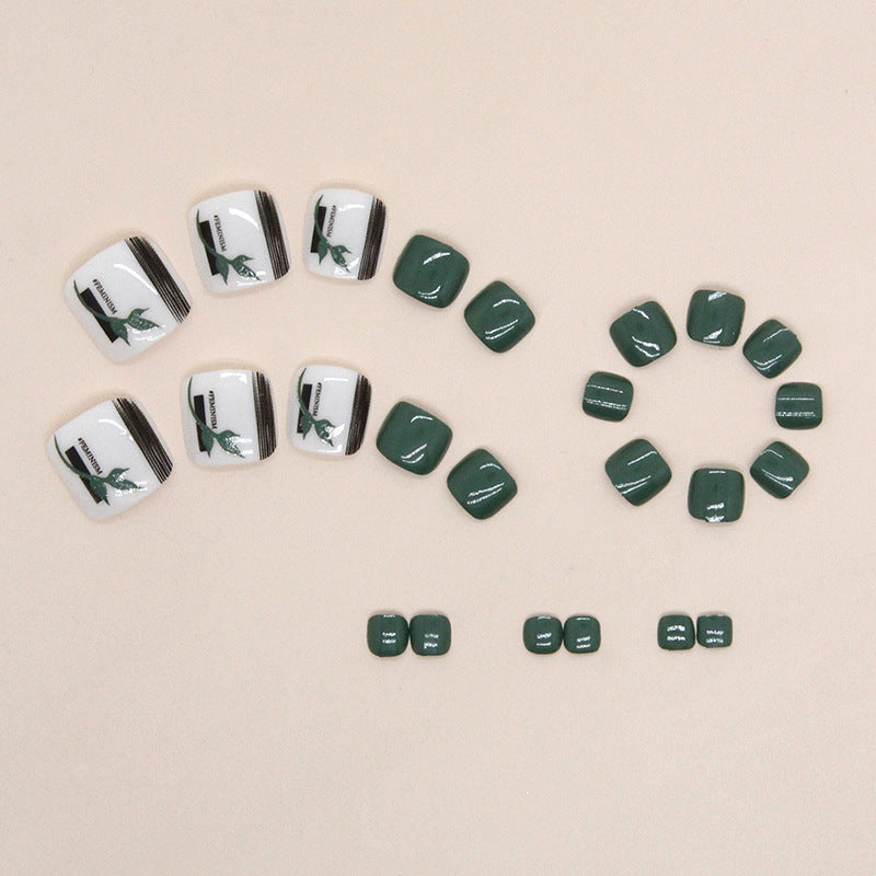 Bamboo Green solid press-on toenails