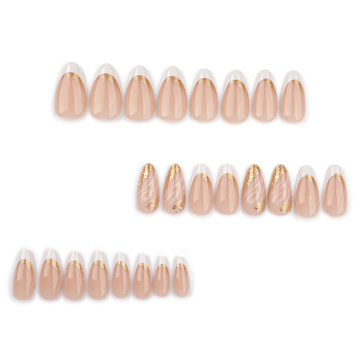 Gilded French white and gold glitter press-on nails