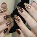 Mocha Fade Leopard glossy almond press-on nails