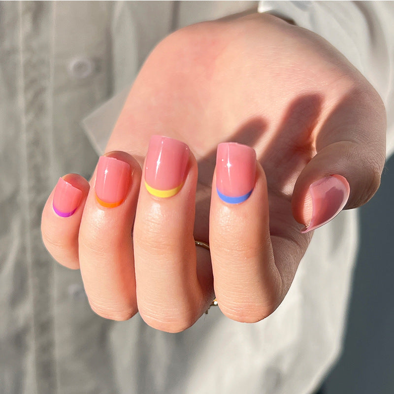 Rainbow French multicolor press-on nails