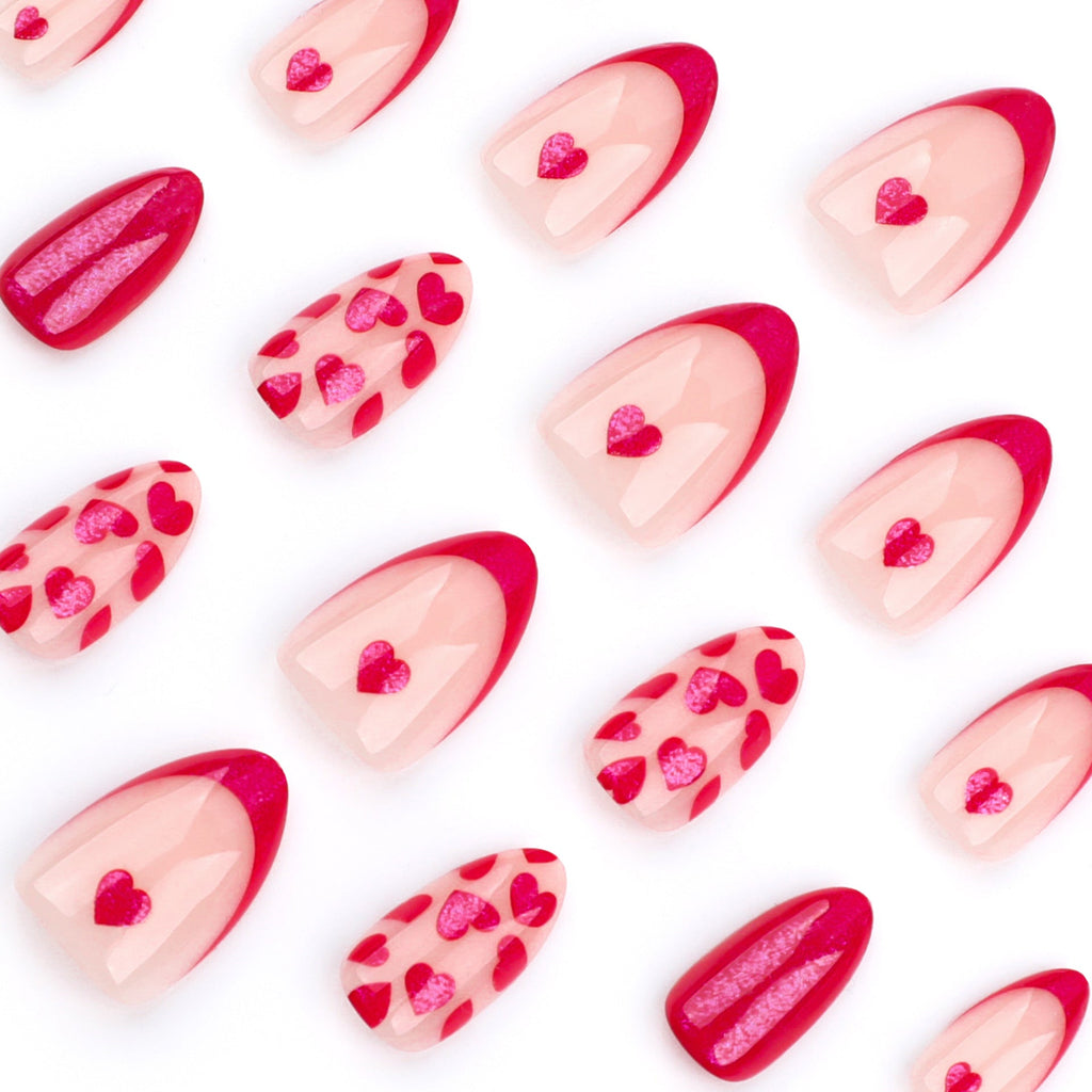 Ruby Heart French press-on nails