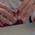 Burgundy Bloom French 3D short almond press-on nails