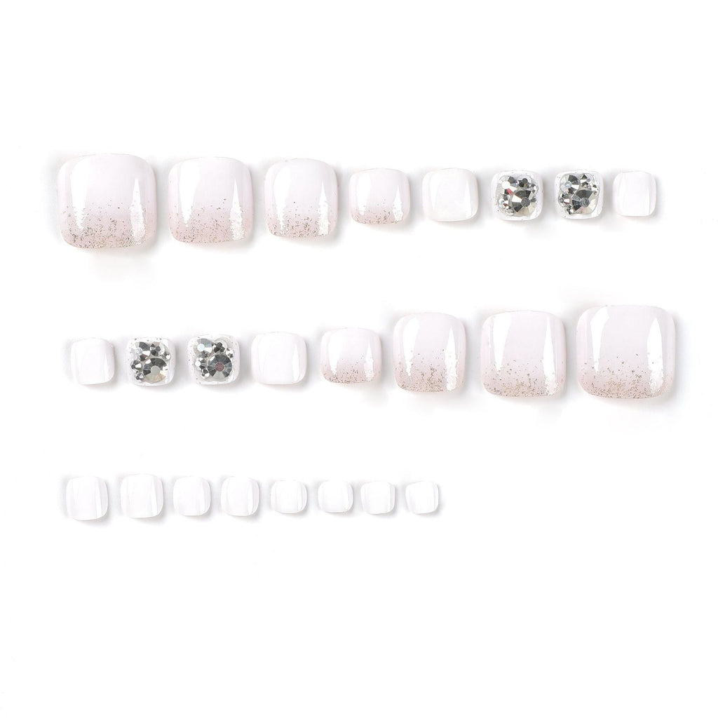 White Crystal rhinestone press-on toenails, alternate view 2