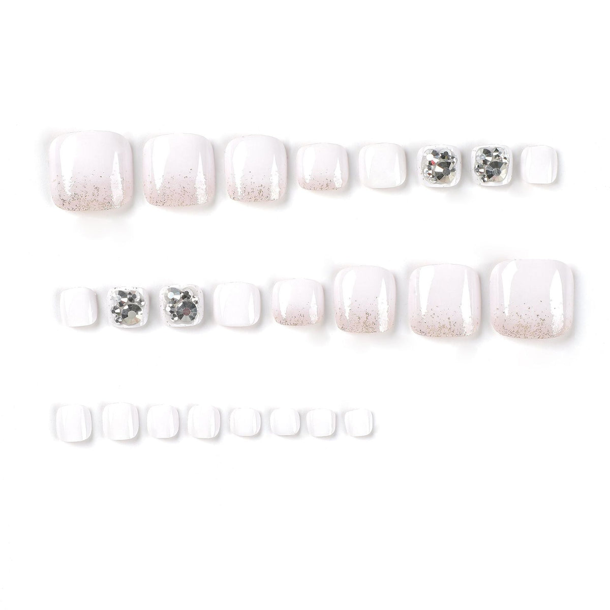 White Crystal rhinestone press-on toenails, alternate view 2