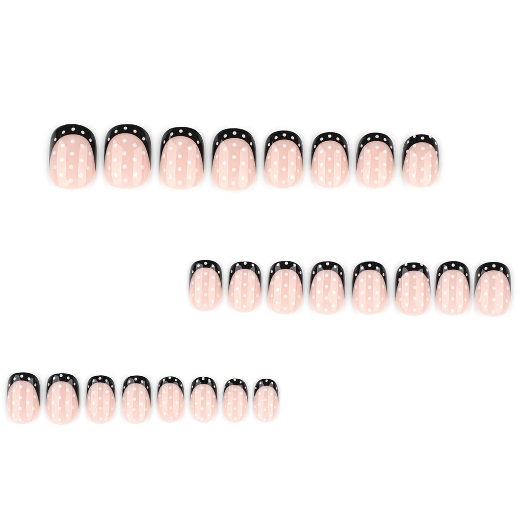 Noir Dot French short square press-on nails