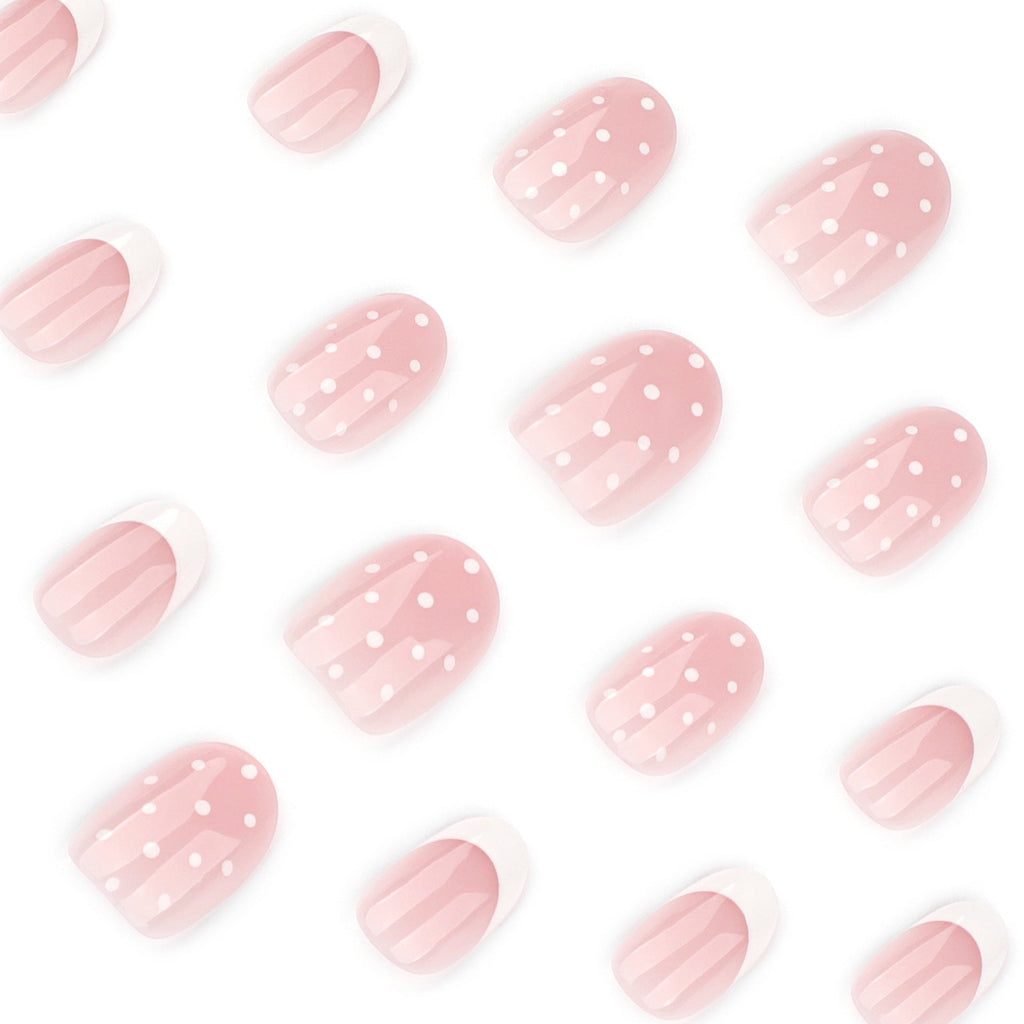 Blush Dot French pink polka dot press-on nails