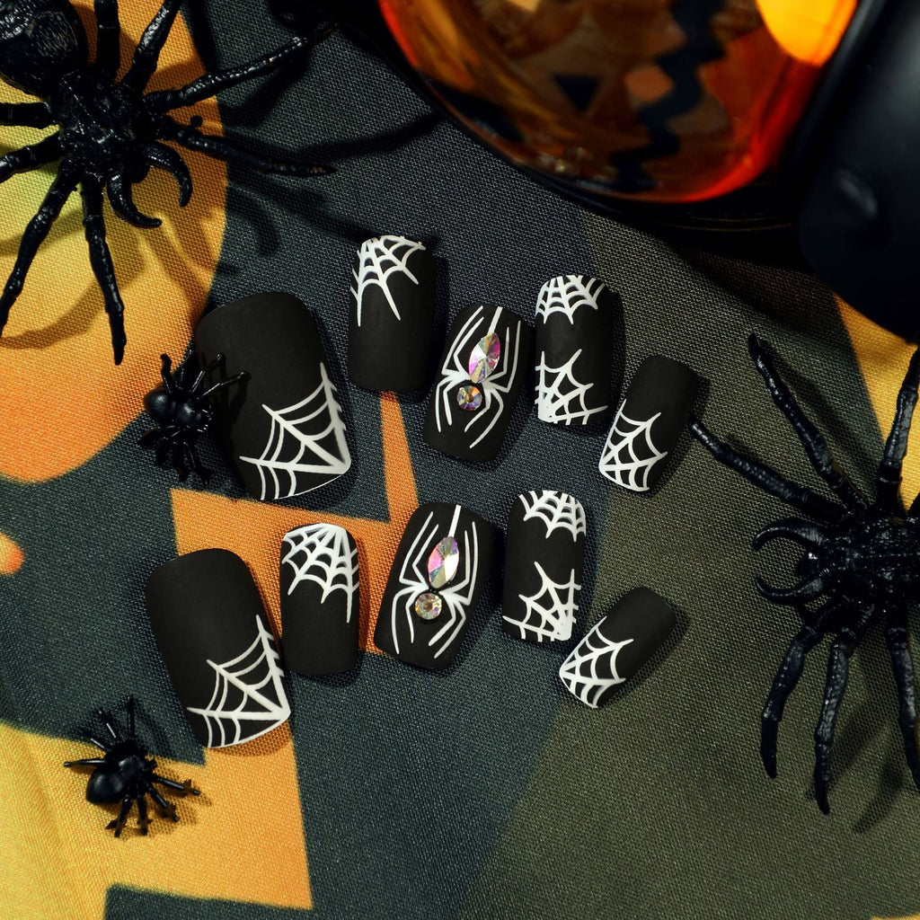 Midnight Web matte black Halloween press-on nails