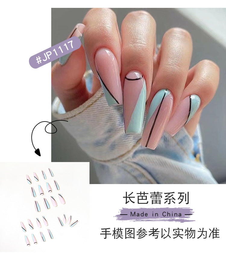 Blue Wave Crystal French long ballet press-on nails