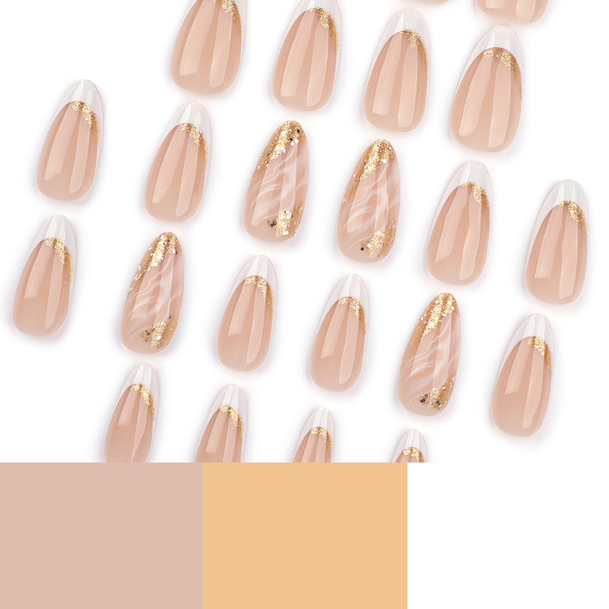 Gilded French white and gold glitter press-on nails