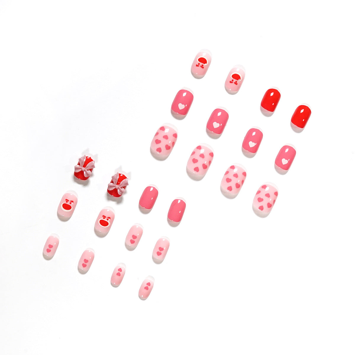 Peach Bear Bow heart press-on nails
