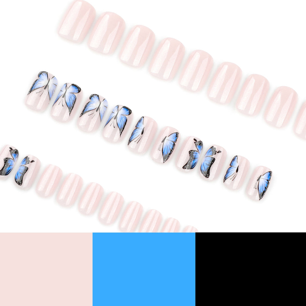 Butterfly Square medium-long press-on nails