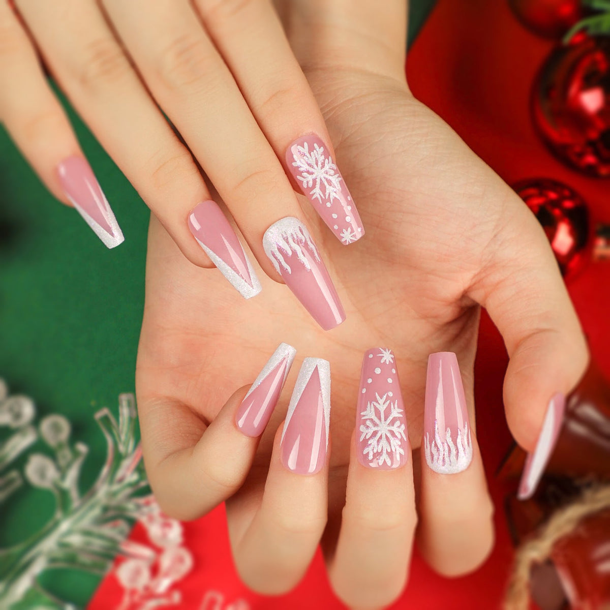Snowflake Noel Christmas press-on nails