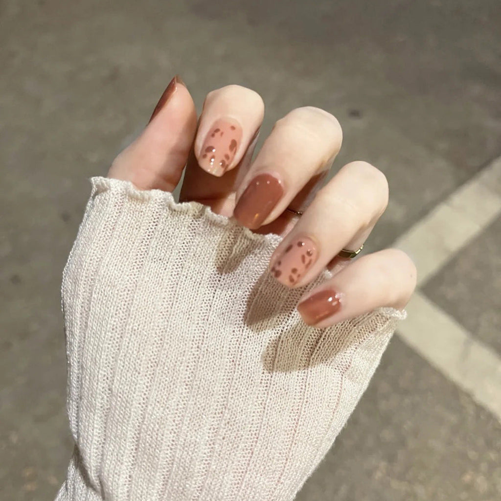 Creamsicle Leopard short press-on nails