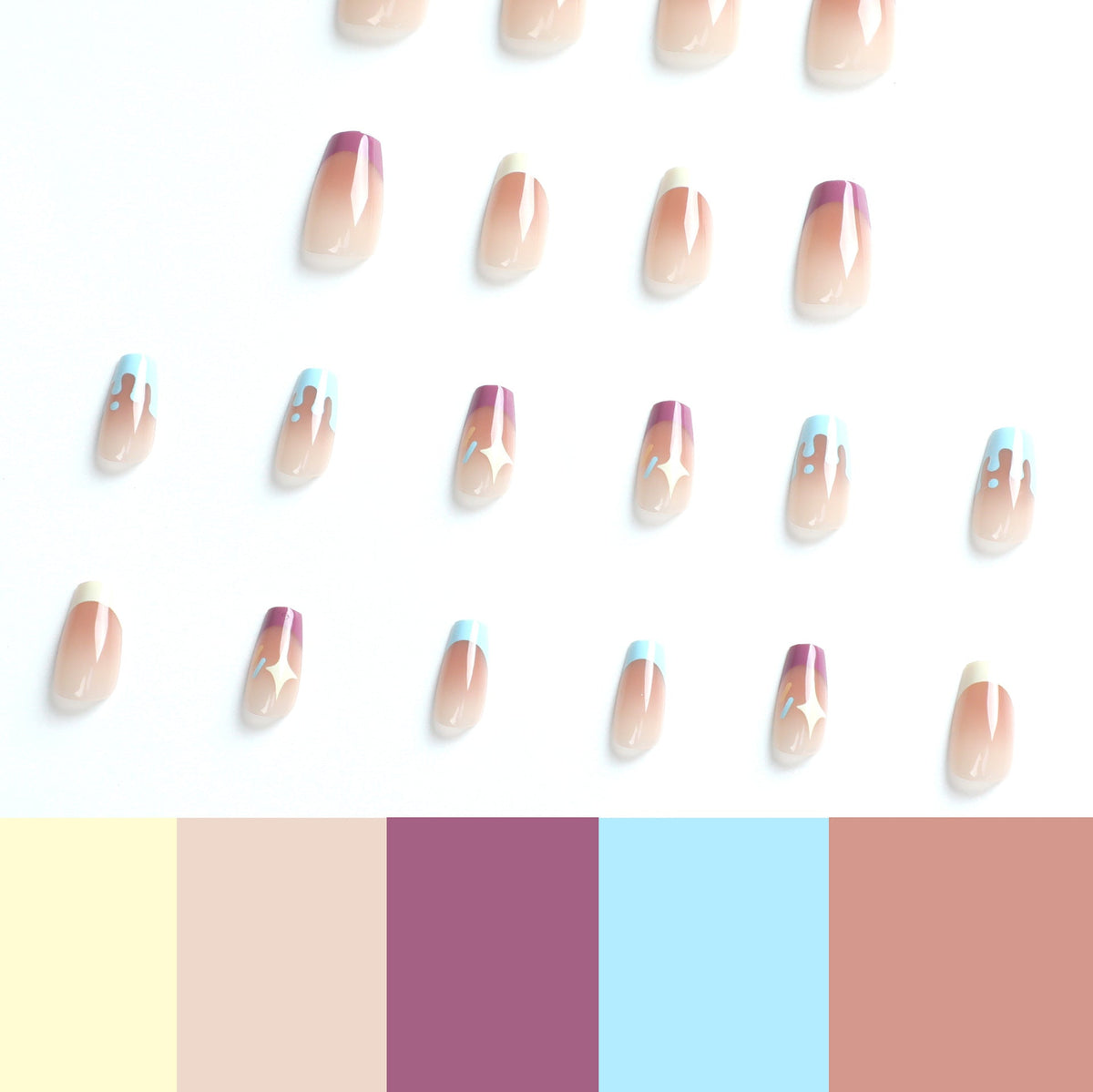 Pastel Star Heart French press-on nails