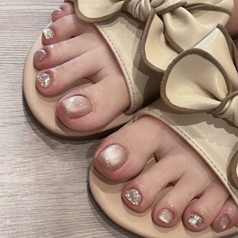 Starlit Cat Eye glitter press-on toenails