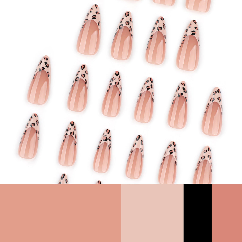 Leopard French Almond press-on nails