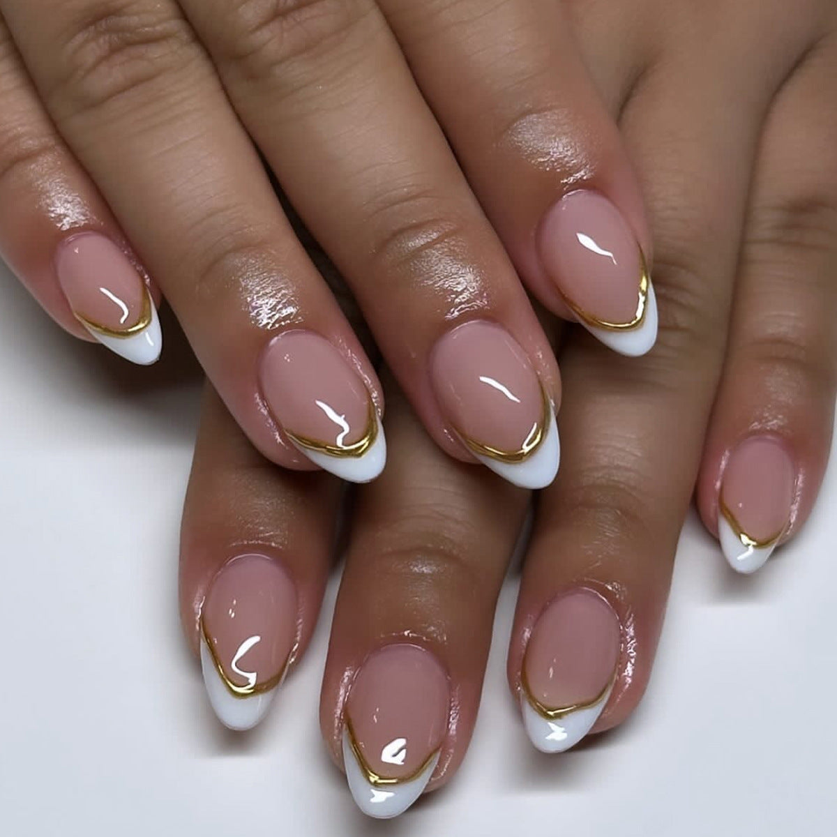 Gilded Stripe French 3D press-on nails