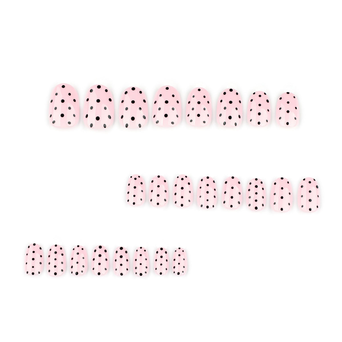 Black Dot Blush short round glossy press-on nails