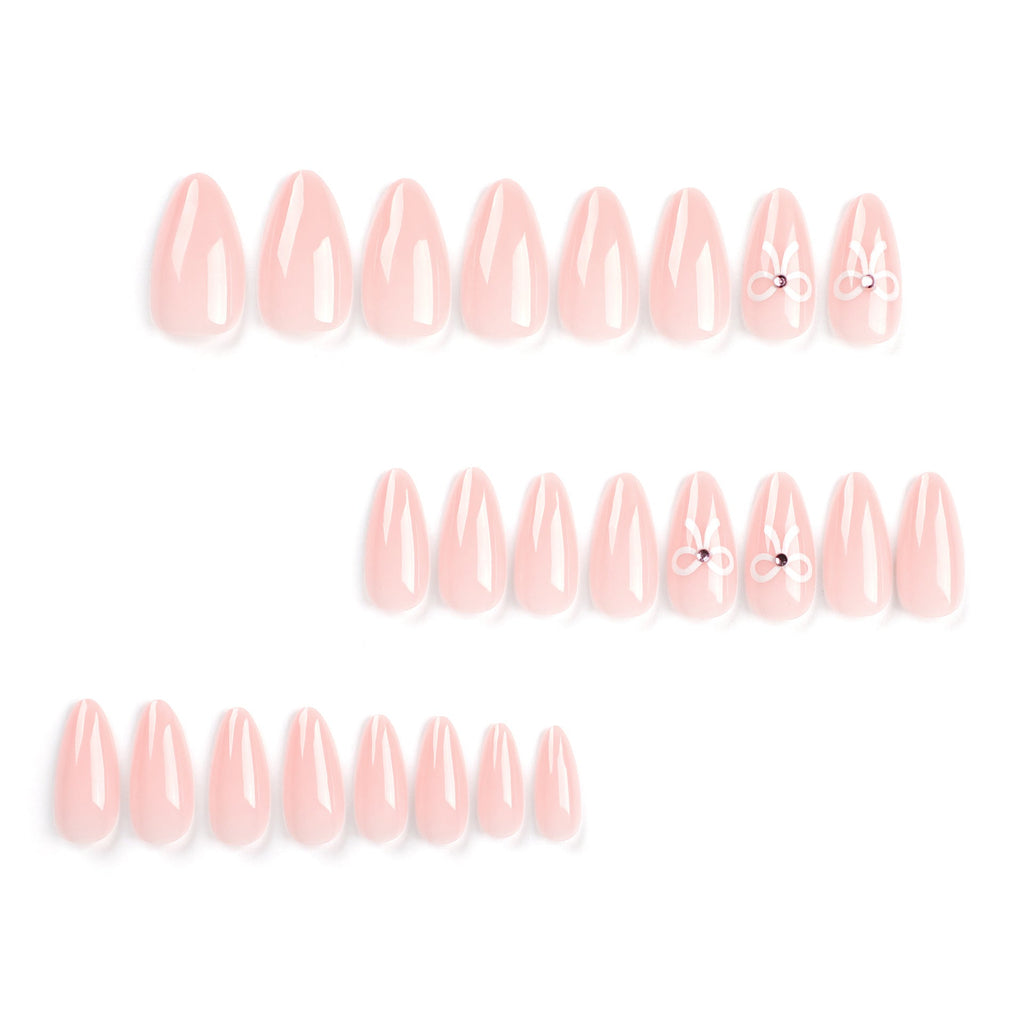 Ivory Bow short nude press-on nails
