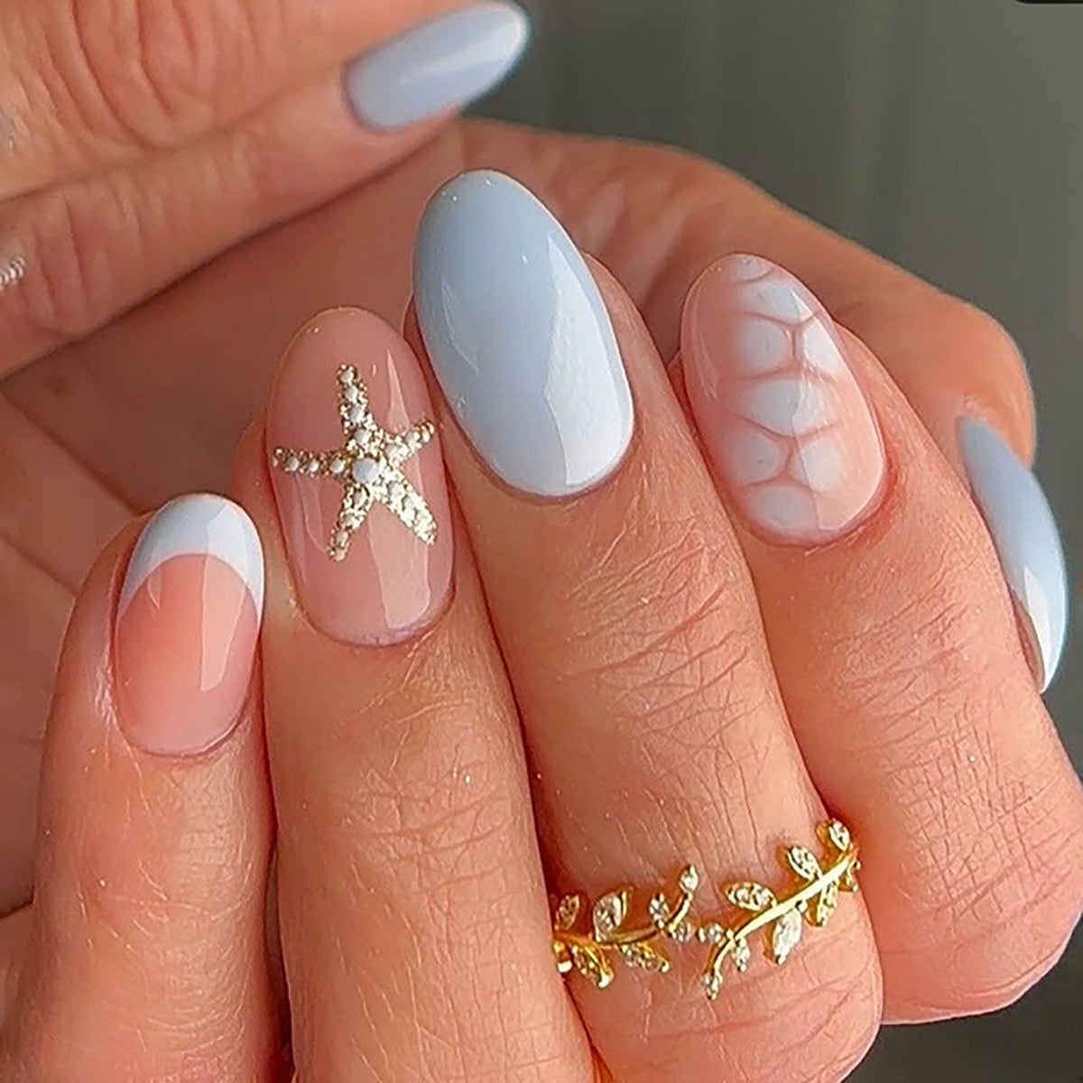 Coastal Starfish French oval press-on nails