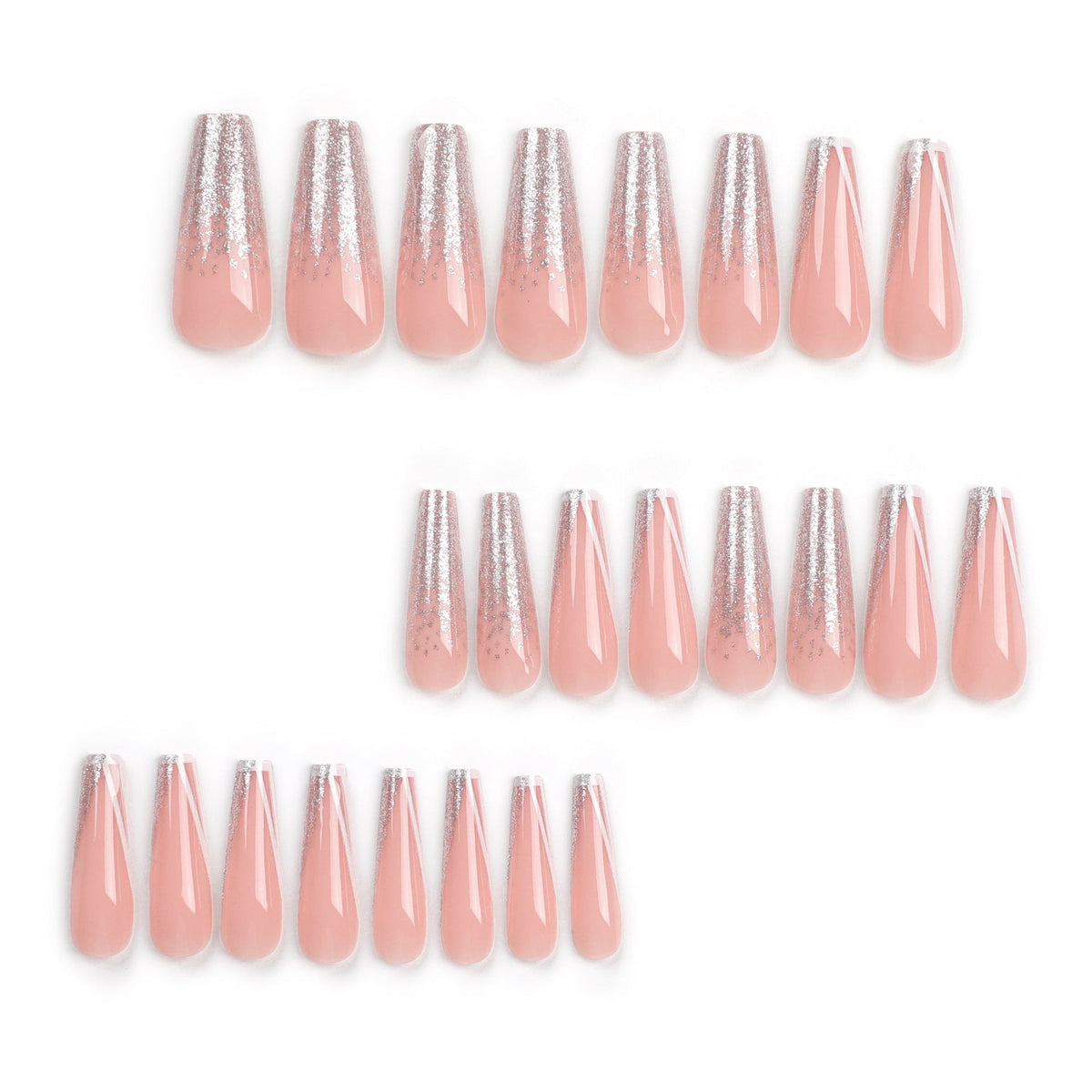 Silver French Ballet long press-on nails