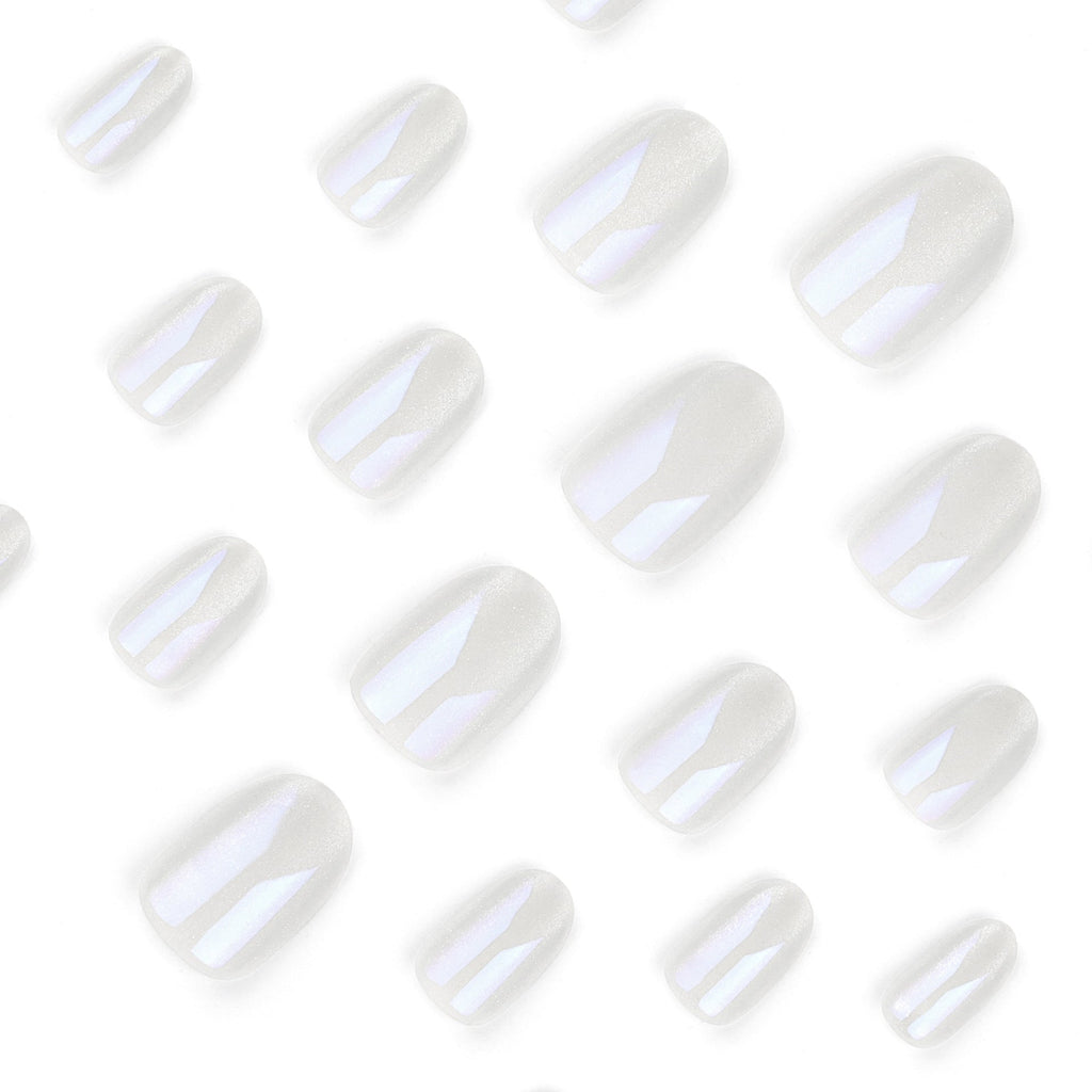 Aurora cat-eye press-on nails, close-up of shimmer and design