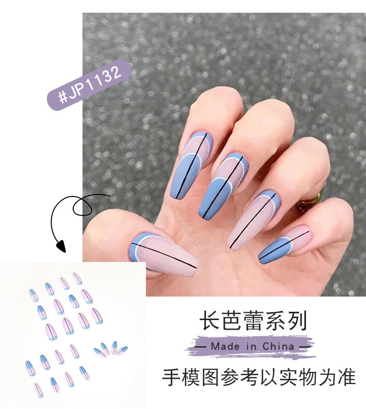 Blue Wave Crystal French long ballet press-on nails