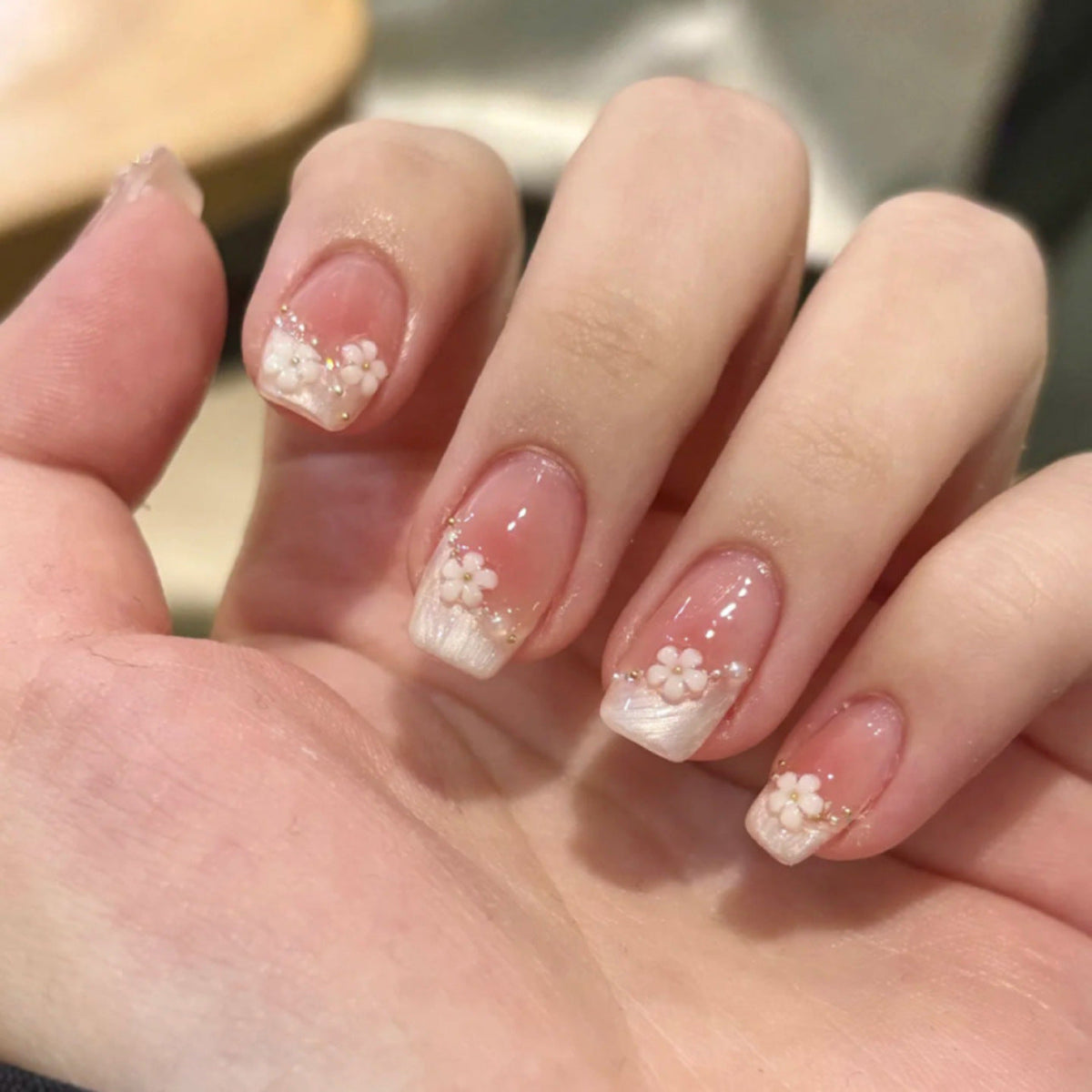 Pearl Blush French short square press-on nails
