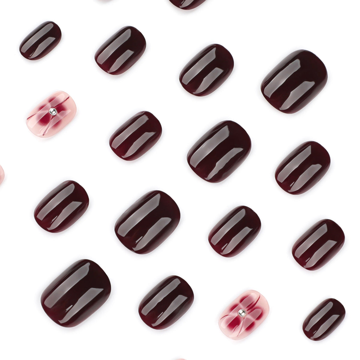 Burgundy Bloom floral press-on nails